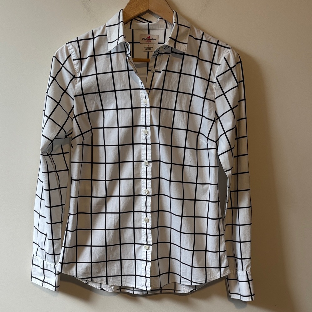 J. Crew White Button-Down Shirt with Black Windowpane Grid